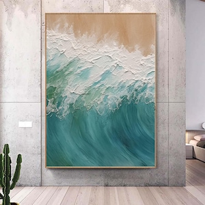 Large Ocean Canvas Painting,Original Sea Abstract Oil Painting,White Waves Texture Painting,Large Sky And Sea Painting,Living Room Art