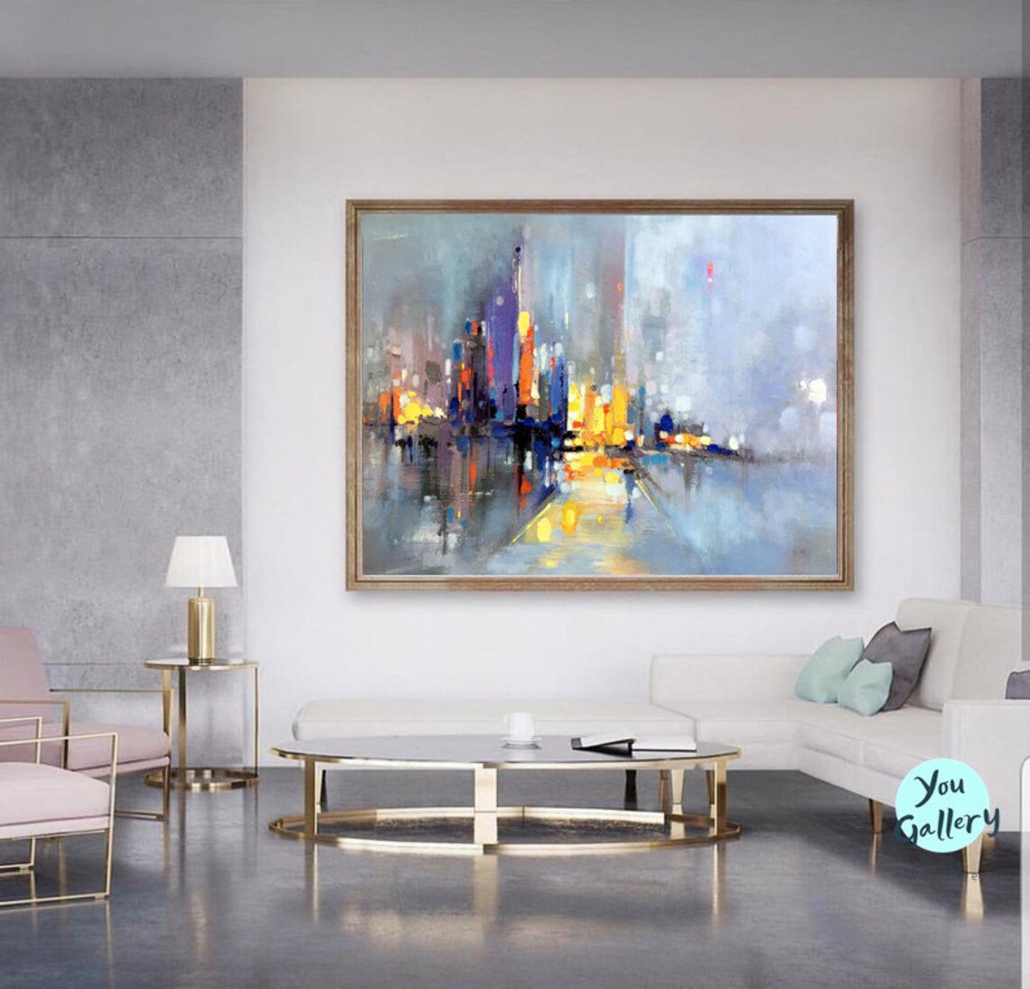Large City Abstract Painting on Canvas Wall City Painting Etsy