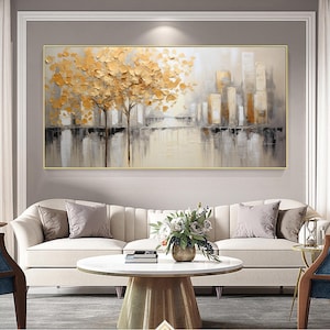 Grote originele abstracte stad schilderij, stedelijke kunst landschapsschilderkunst, stad schilderij, skyline van de moderne stad, kunst aan de muur woonkamer, grote abstract