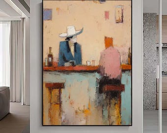 Minimalist Retro Bar Club Art  abstract Wall Art Mid-Century Modern Bar Decor Painting larger vertical handmade wall art