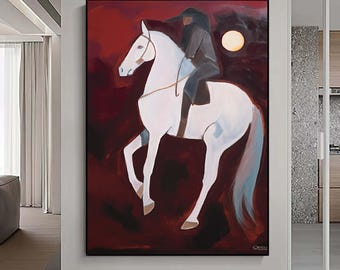 Abstract Horse Riding Painting, Textured Canvas Wall Art