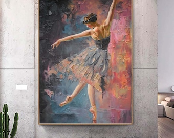 Abstract Textured Ballerina oil painting Figurative Dancing girl wall art Extra large  painting Impressionism Decorative Oil painting