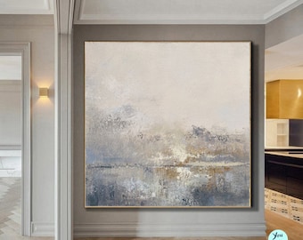 Abstract acrylic painting brightness wall art seascape painting gold sunrise cloud scenery canvas painting oversize living room wall art
