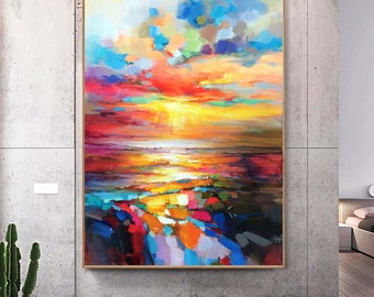 Colorful Sky Painting,Abstract Painting on Canvas,Original Sunraise Sunset Art, Cloud Painting, Large Wall Art, Dawn Sky Abstract Art