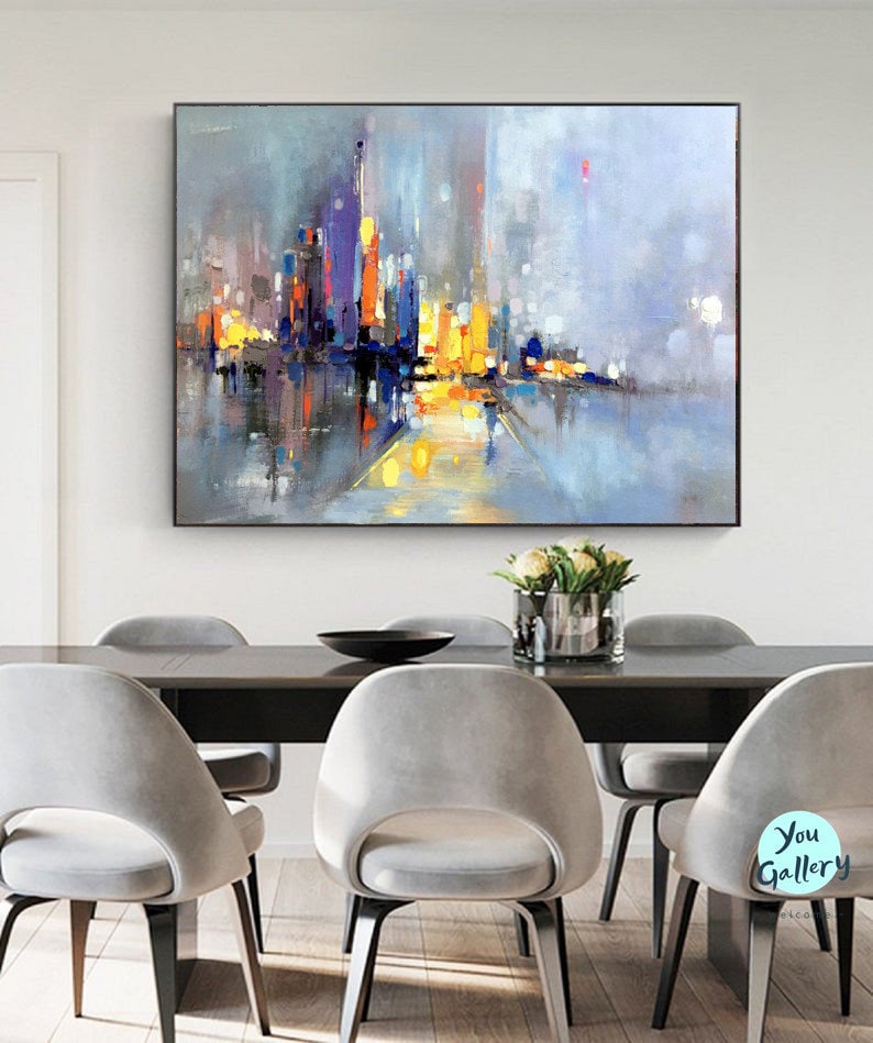 Large City Abstract Painting on Canvas Wall City Painting Etsy