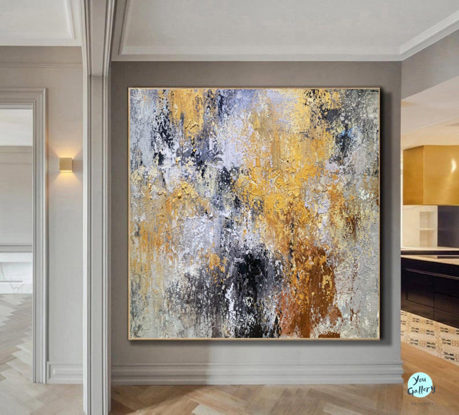 Gold Leaf Art Abstract Painting Original Artwork Modern Painting Home ...