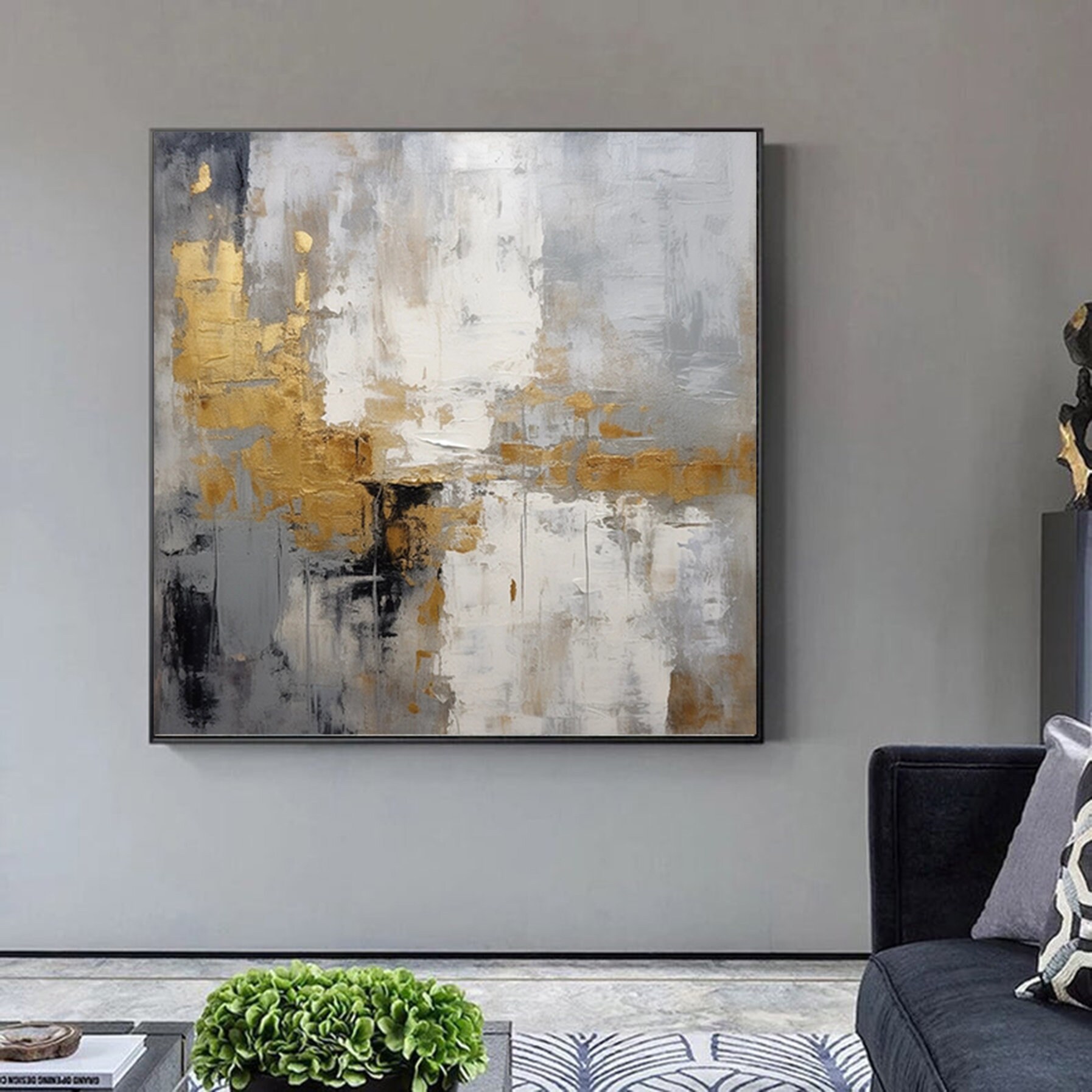 Modern Gray Gold Abstract,extra Large Wall Artpainting Acrylic,large