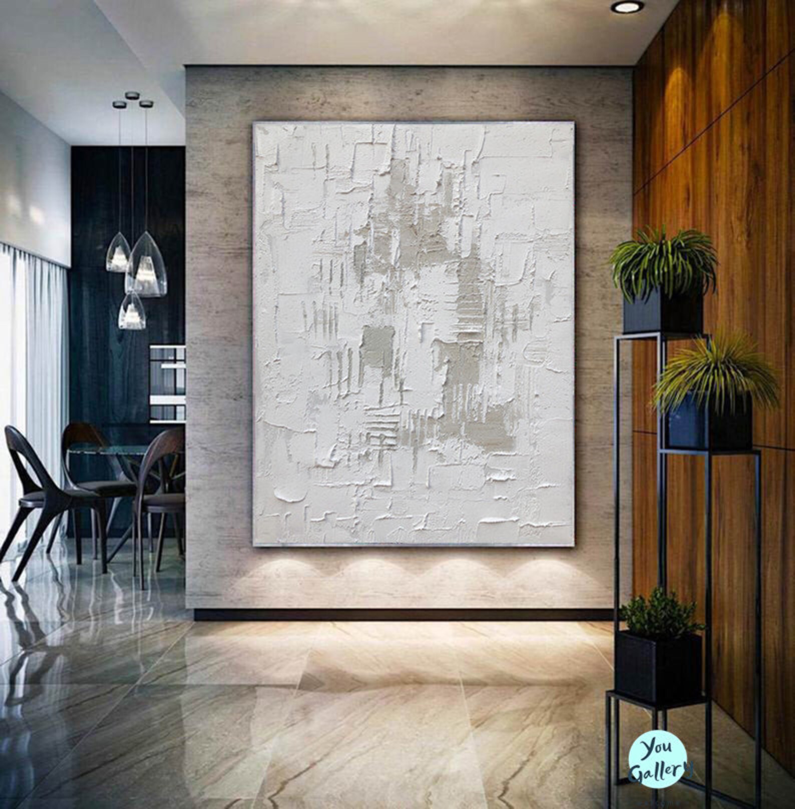 White Gray Textured Wall Art White Abstract Wall Decor White Minimalist