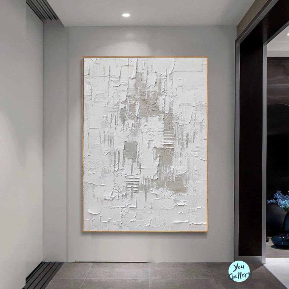 White Gray Textured Wall Art White Abstract Wall Decor White Etsy