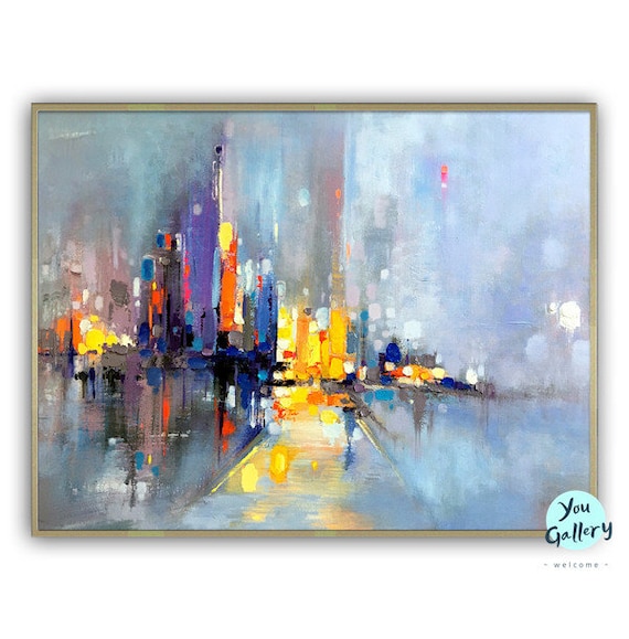Large City Abstract Painting on Canvas Wall City Painting Etsy