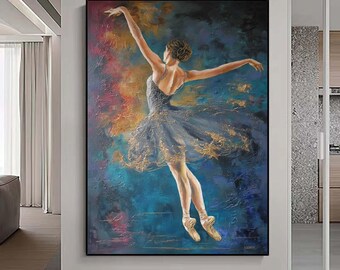 Abstract Textured Ballerina oil painting Figurative Dancing girl wall art Extra large  painting Impressionism Decorative Oil painting