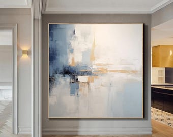 Modern blue gold abstract,extra large wall art painting acrylic,large original painting abstract,oversized abstract painting,original art
