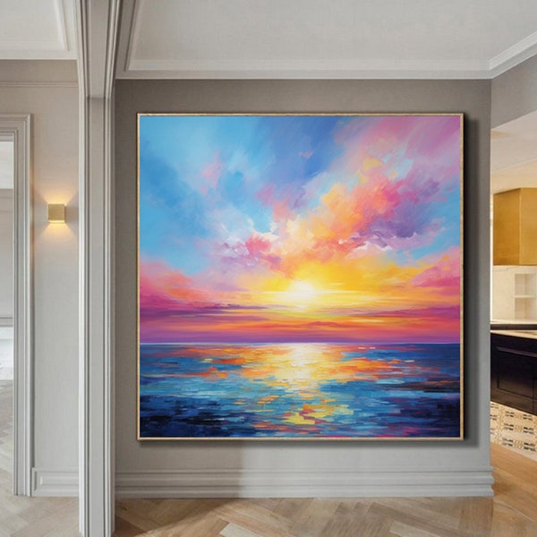 Customized Sky Clouds Landscape Canvas Oil Painting Original Sunraise Sunset Art Abstract Cedar Textured Living Room Wall Art Unique Gift