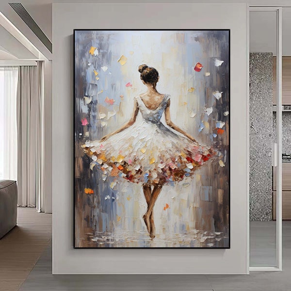 Ballerine, oeuvre d'art, danseuse, peinture à l'huile sur toile, art mural figuratif, très grande peinture abstraite, impressionnisme, peinture à l'huile décorative