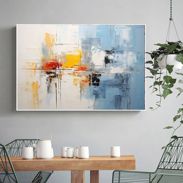 Extra Large abstract painting,Blue white red textured painting,Colors abstract wall art,modern abstract canvas,large acrylic canvas art