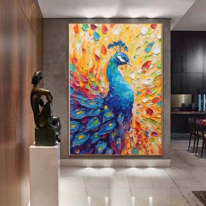 Abstract Peacock painting,Palette knife Peacock oil painting,animal abstract oil painting,decorative oil painting,modern canvas artwork