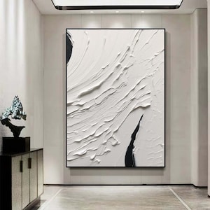 Black and White Textured Painting,Palette Knife 3D Abstract Painting,Hand-painted Acrylic Paintings,Minimalist Wall Art for Living Room