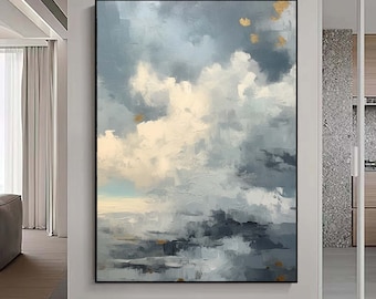 Clouds painting,Original Abstract Wall Art Large Sea Painting,Large abstract painting, canvas painting,Texture Canvas Wall Painting Art Hand