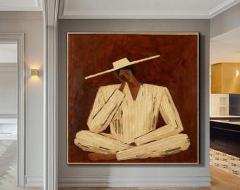 Minimalist Abstract Woman Wall Art Larger Framed Canvas Art Original Abstract   Painting Faceless Man Wall Art Modern Decor