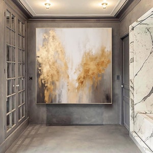 Minimalist Gray Gold Painting,Large beige gold Paintings,textured abstract wall art,Modern Decorative Paintings,Impressionism Abstract