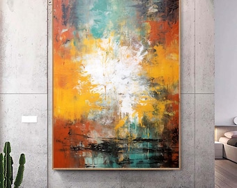 Grande dipinto astratto, dipinto colorato strutturato di grandi dimensioni, arte murale astratta originale, arte murale moderna, grande tela artistica, opera d'arte per il soggiorno