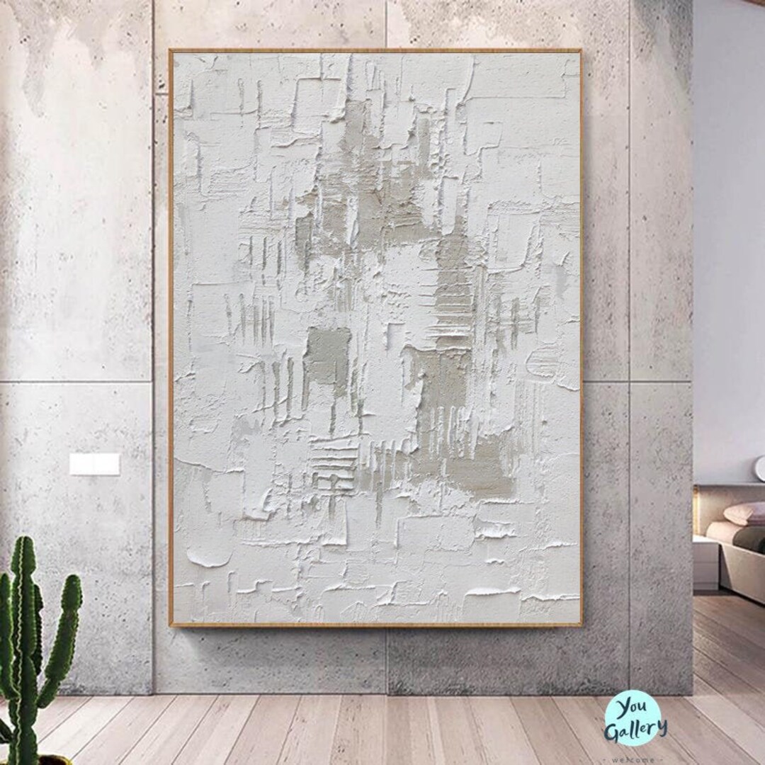 White Gray Textured Wall Art White Abstract Wall Decor White Minimalist