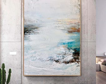 Minimalist Abstract Textured Painting,Original White Gray Painting,Modern Hand-painted  Painting,Living Room Canvas Wall Art