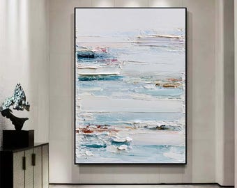 Minimalist Abstract Textured Painting,Original White Gray Green Painting,Modern Hand-painted  Painting,Living Room Canvas Wall Art