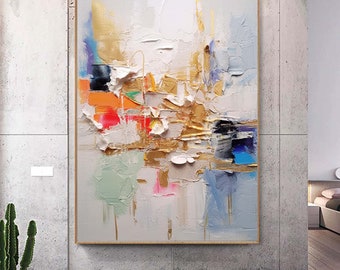 Large abstract painting,Palette knife painting,Colors abstract wall art,modern abstract canvas,large canvas art, acrylic painting