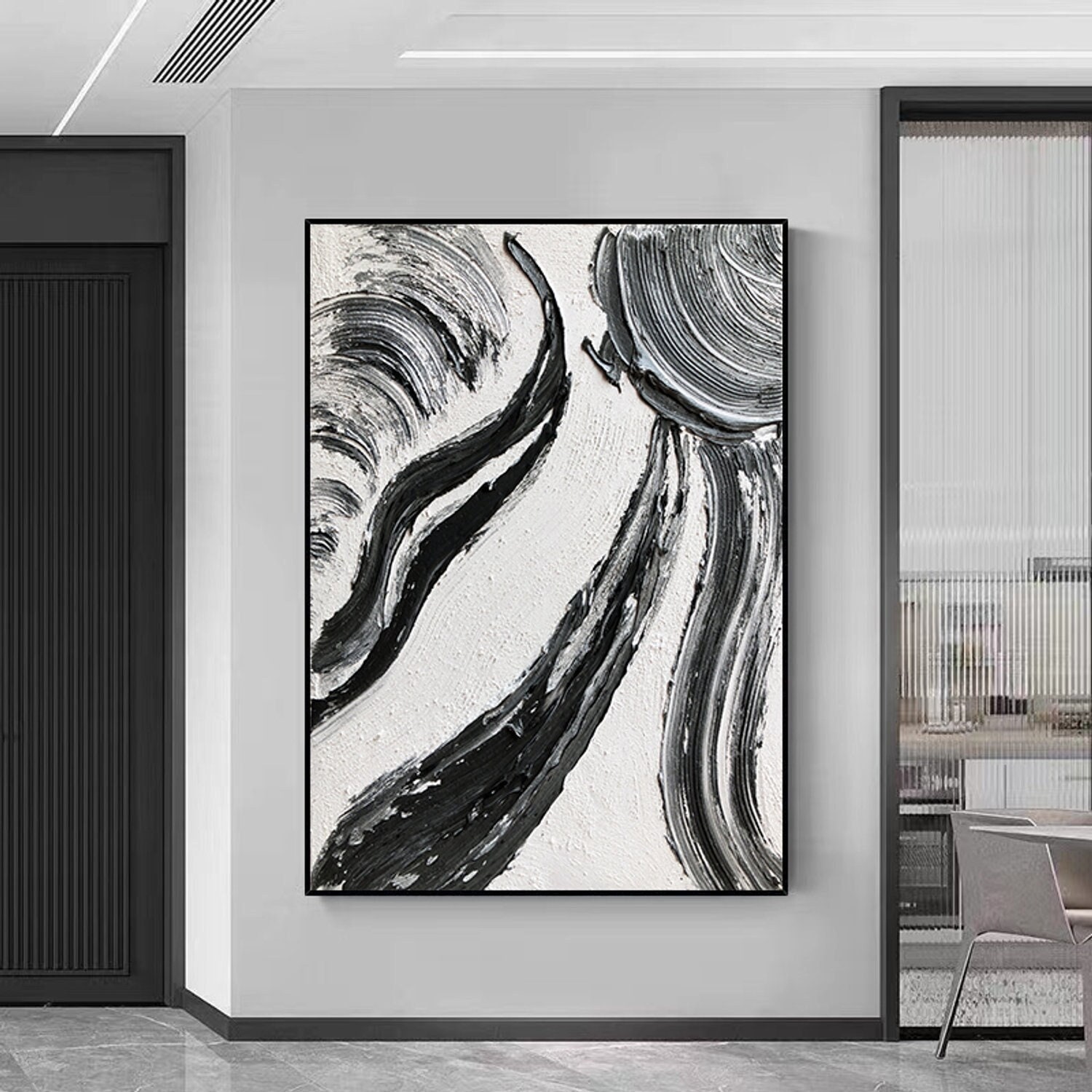 Abstract Black Painting Canvas Heavy Textured Art Pasty Painting Loft