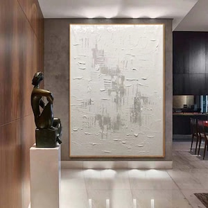 white gray textured wall art white abstract wall decor White Minimalist Painting  White textured Painting White Wall Art Gray modern art