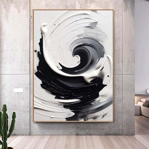Black and White Textured Painting,Palette Knife 3D Abstract Painting,Hand-painted Acrylic Paintings,Minimalist Wall Art for Living Room