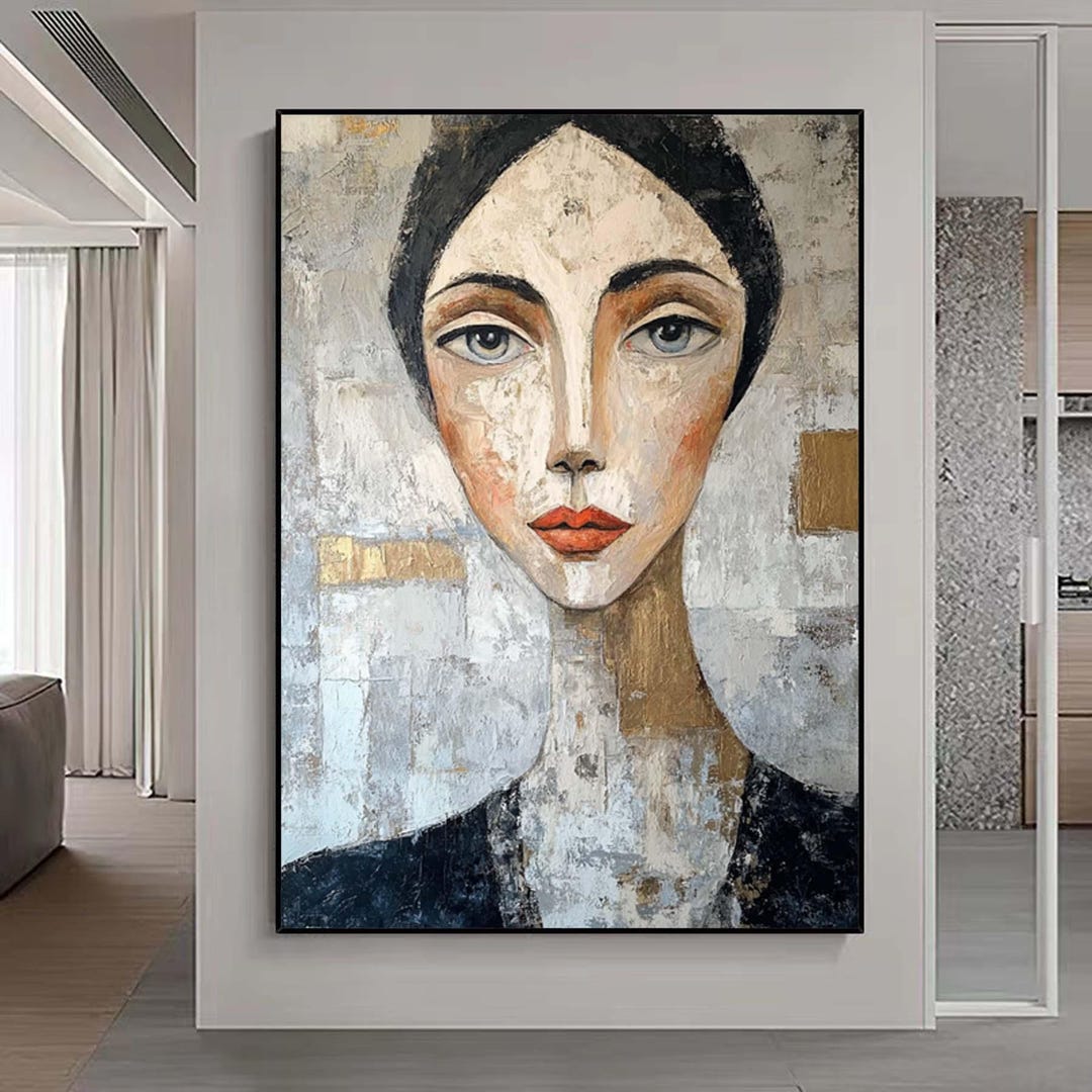 Abstract Female Portrait Oil Painting on Canvas: Modern Wall Art - Etsy