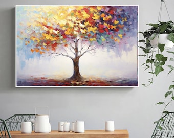 Large abstract Landscape painting,Textured Big Tree painting,Oversized abstract wall art,modern abstract canvas,large acrylic painting