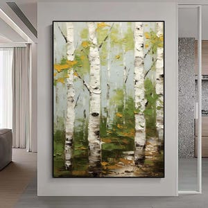 Large abstract birch trees painting,palette knife painting,oversized landscape wall art,forrest trees painting,modern impressionism canvas