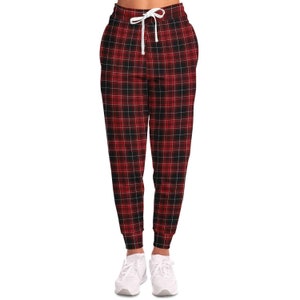 Red Plaid Unisex Joggers, Fashion Joggers, Workout Joggers With Pockets