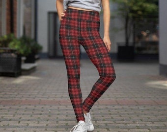 Red Plaid Pattern Women's High Waist 