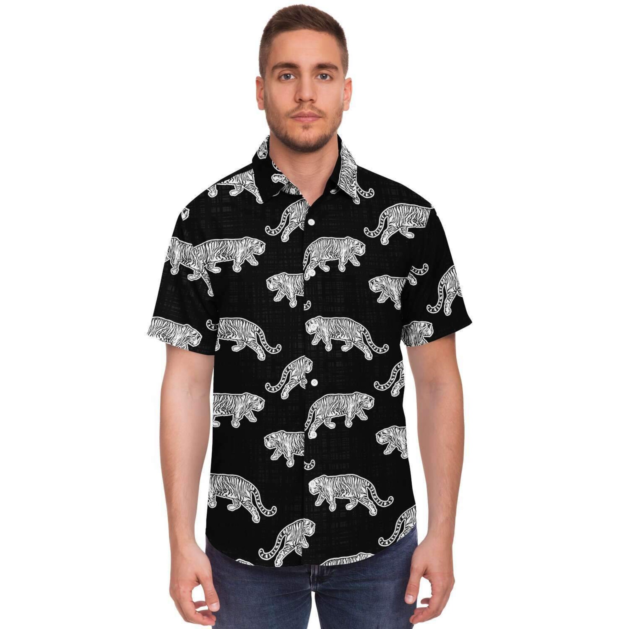 Tiger Print Men's Shirt, Cheetah Print Hawaiian Shirt