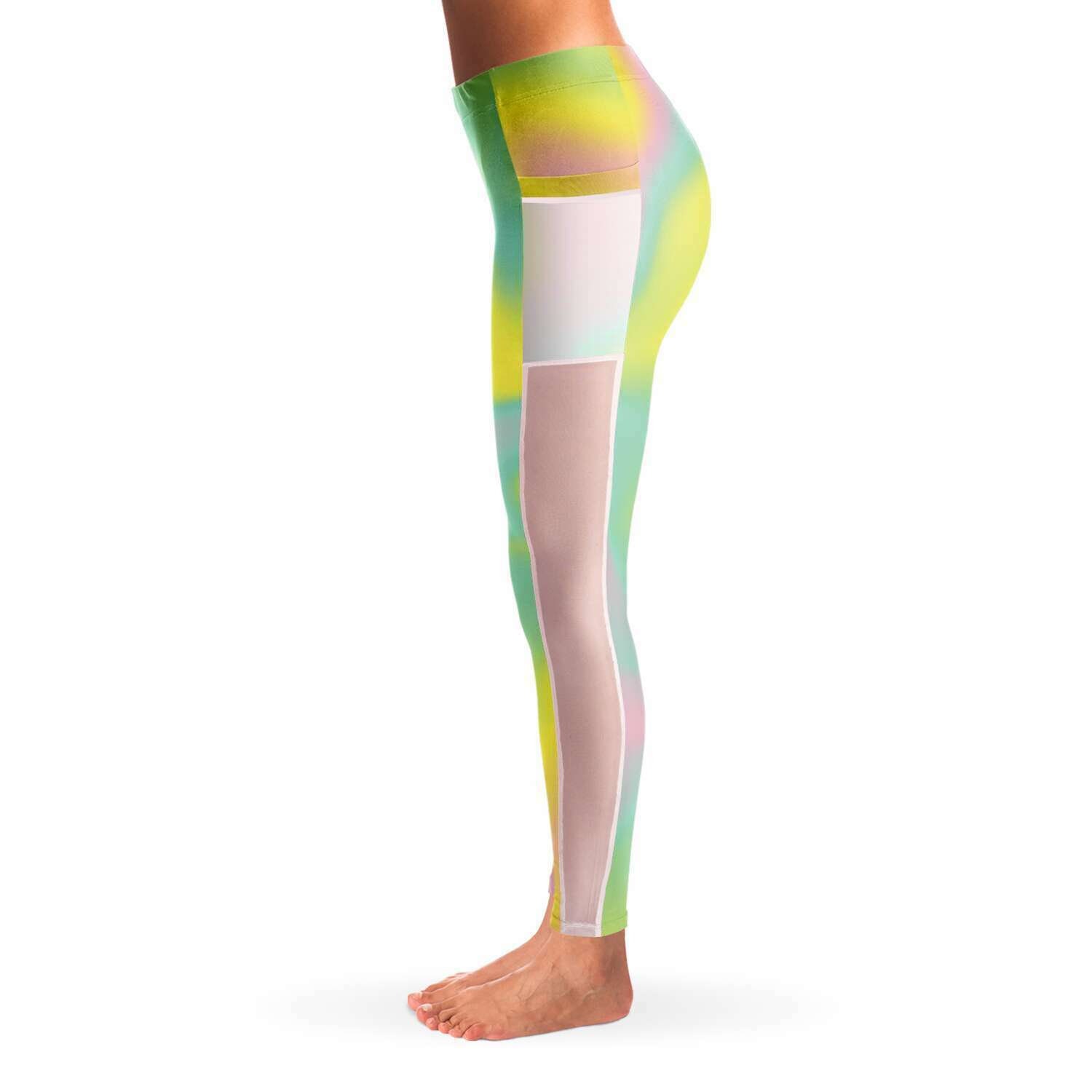 Pink Mint Green Yellow Tinge Hues Ombre Iridescence Holographic Colorful  Mesh Pocket Leggings -  UK
