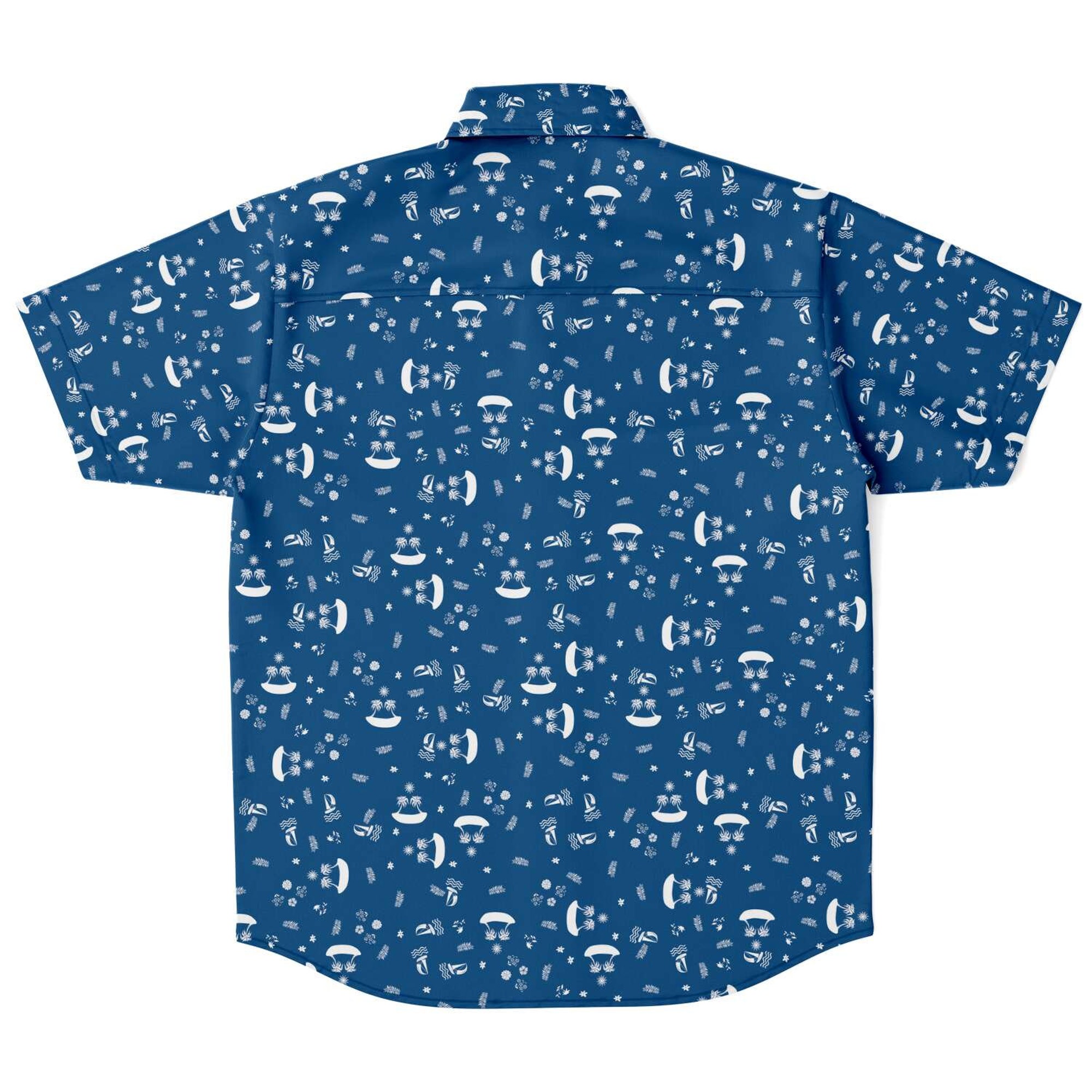 Classic Blue Beach Silhouette Sailboat Floral Island Palm Trees Hawaiian Shirt