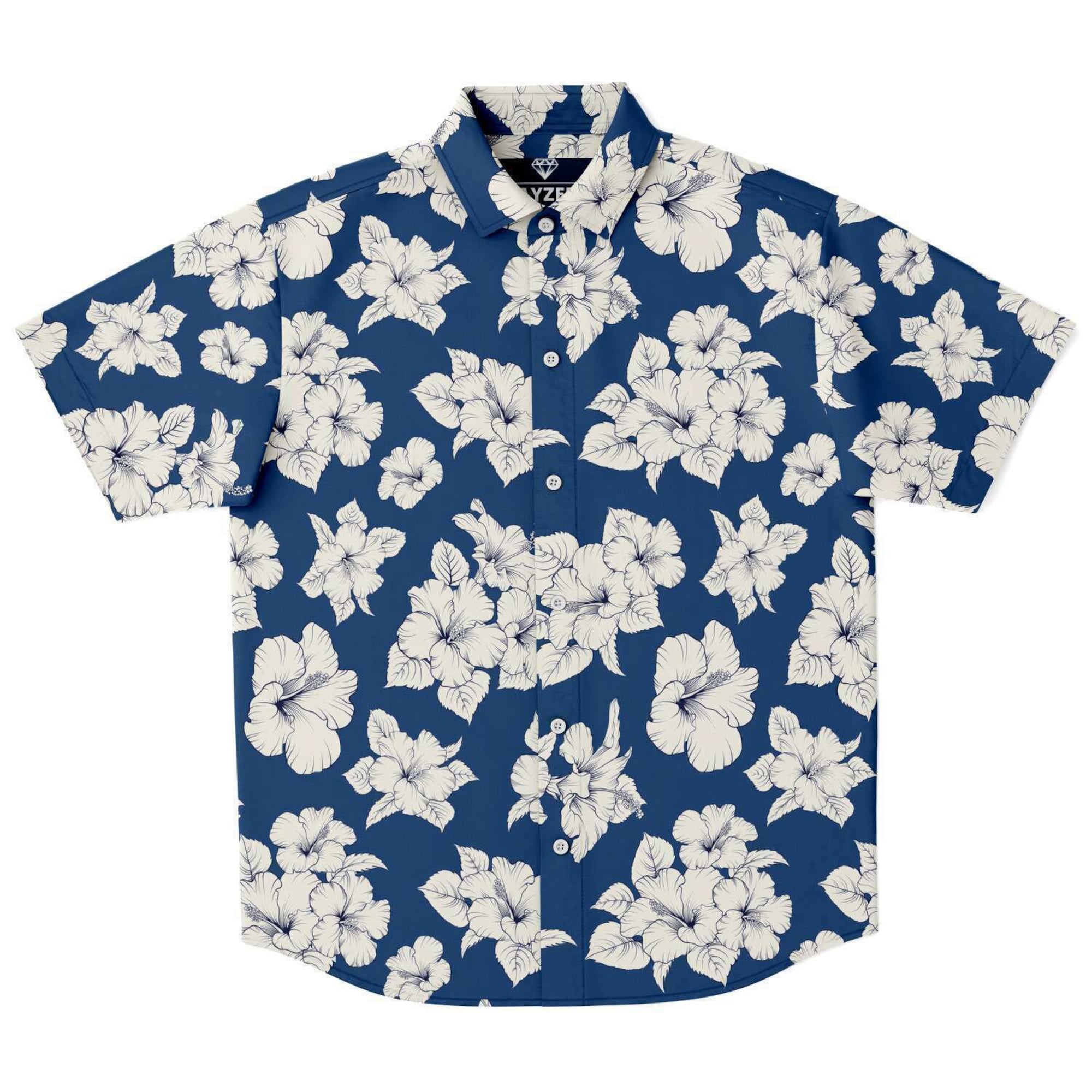 White Hibiscus Flowers Print Floral Tropical Men's Button Down Shirt
