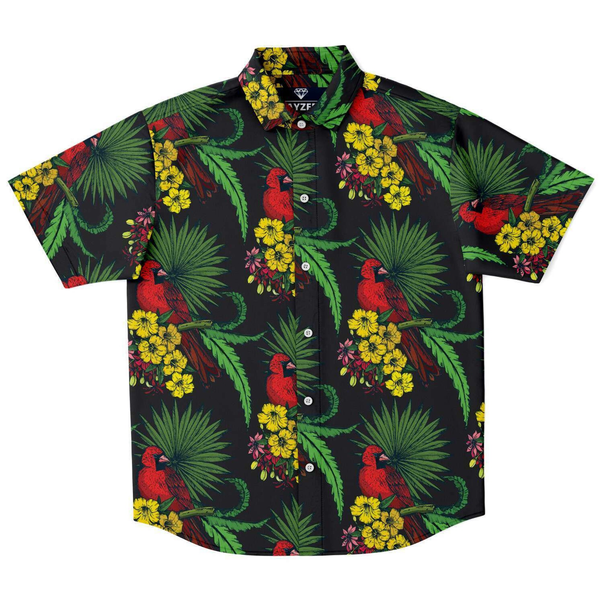 Discover Tropical Macaw Yellow Flowers Hawaiian Button Down Men's Shirt