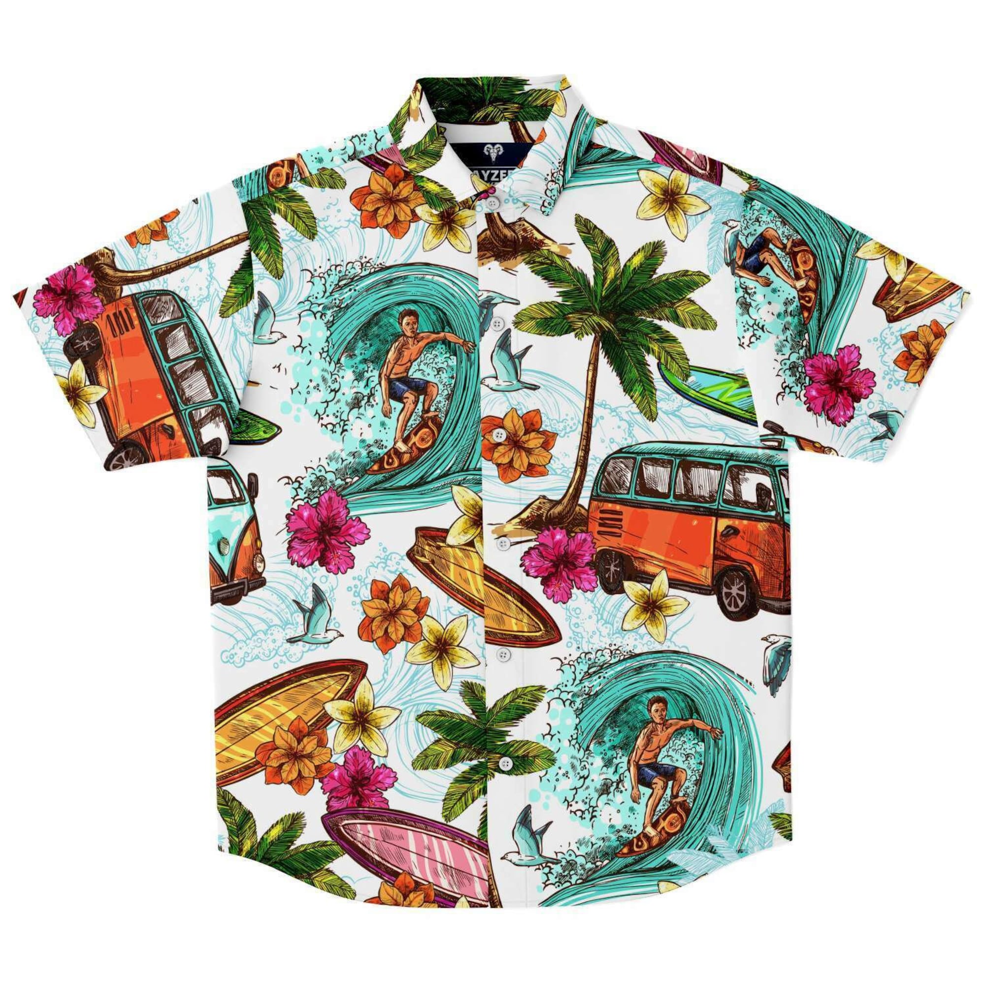 Discover White Aloha Beach Surfing Men's Button Down Shirt