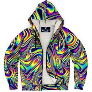 Liquid Paint Swirls Waves Psychedelic Festival Edm Men Women Microfleece Zip Up Hoodie