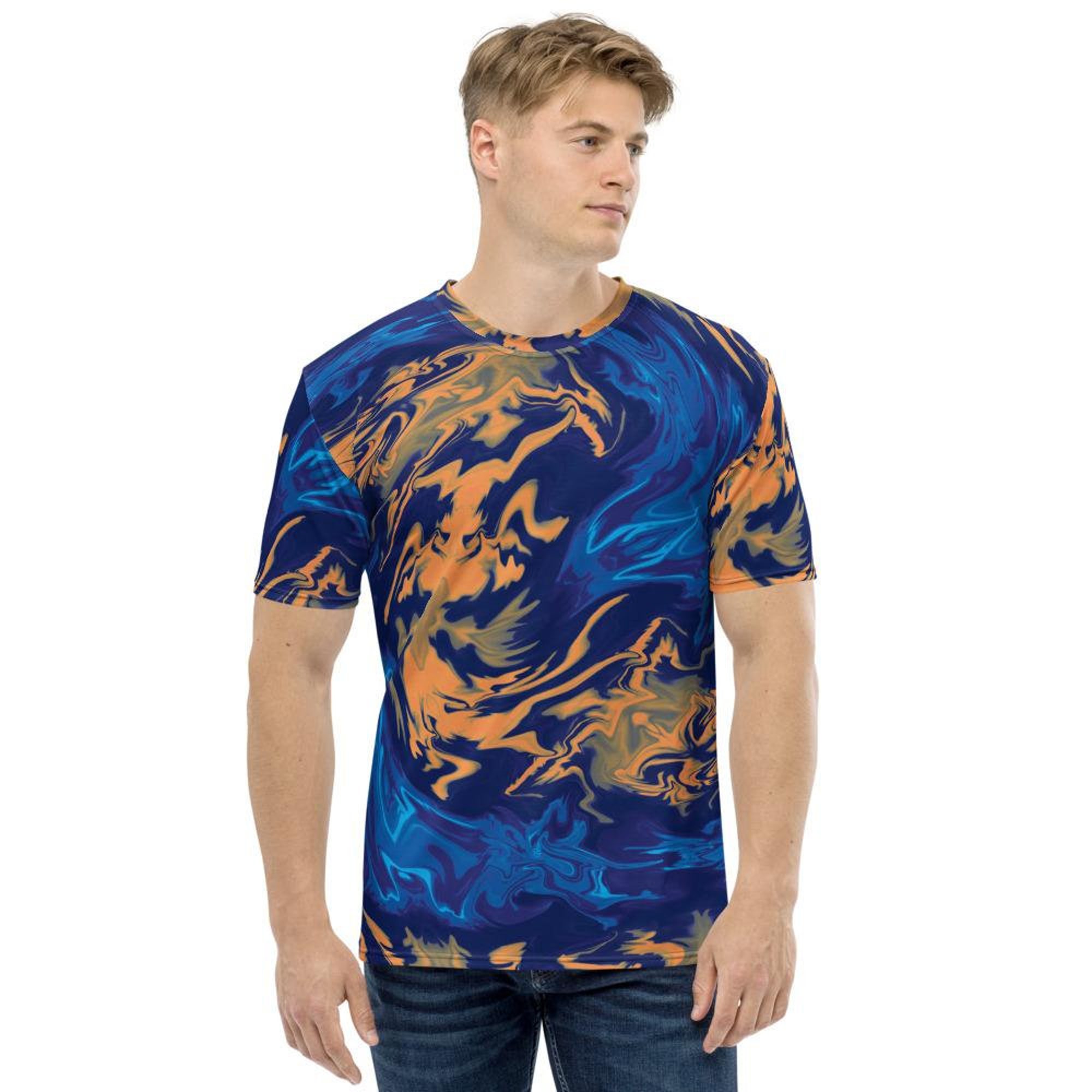Discover Blue Orange Mango Colored Abstract Liquid Paint Dragon 3D T Shirt