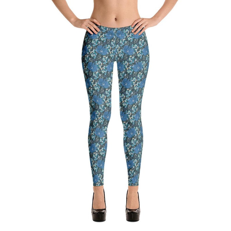 Teal Floral Leggings For Women