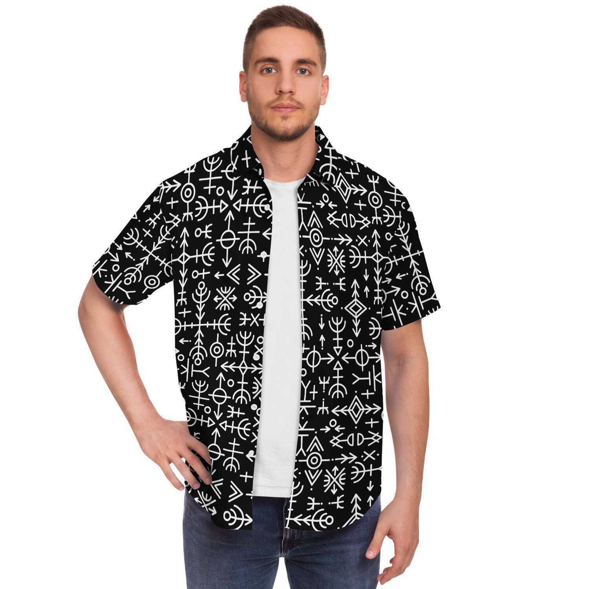 Ethnic Icelandic Norwegian Pagan Magical Runes Signs Vikings Hawaiian Shirt