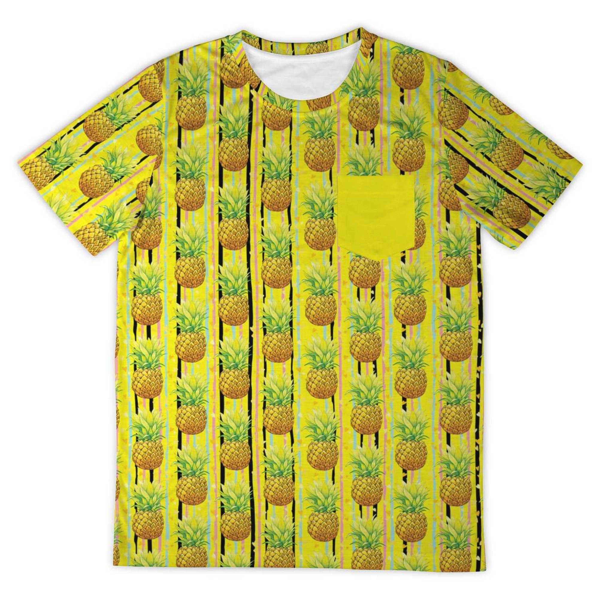 Discover Tropical Beach Summer Pineapples Pocket 3D T Shirt