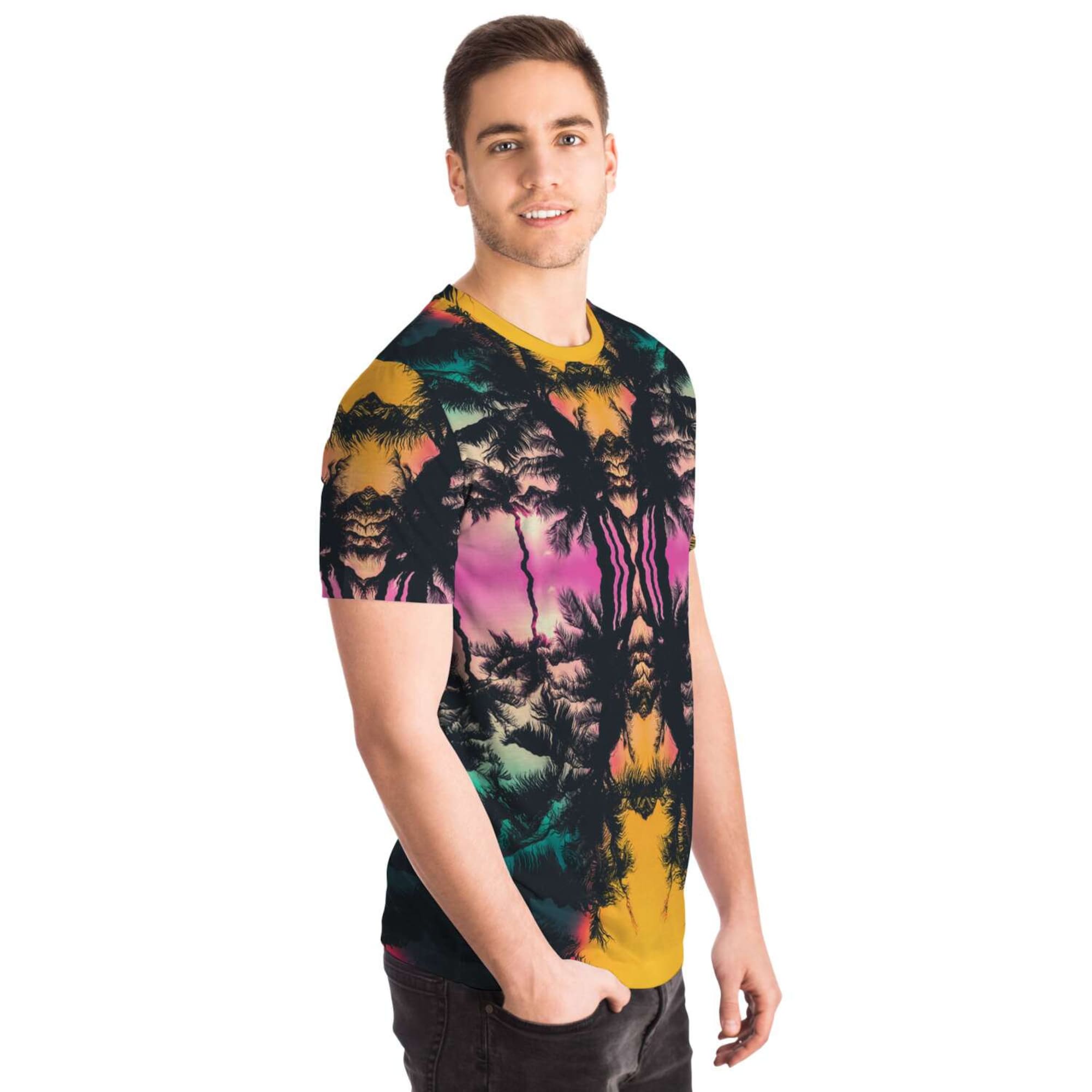 Trippy Psychedelic Lsd Beach Palm Trees Ocean Sunset 3D T Shirt