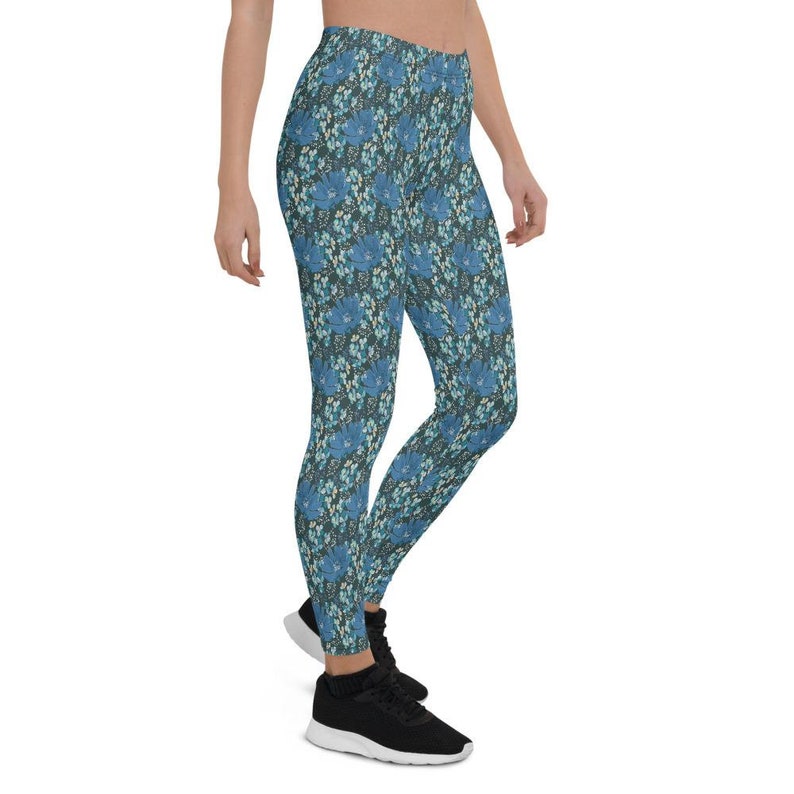 Teal Floral Leggings For Women